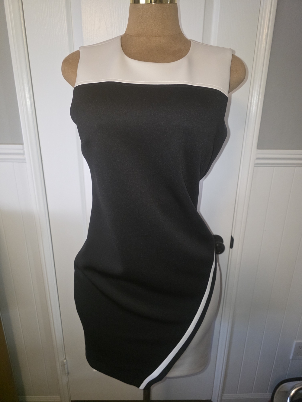 Tommy Hilfiger Black and White Asymmetrical Sheath Dress